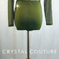 Custom Olive Green Mesh Long Sleeve Leotard with Beaded Appliques - Rhinestones