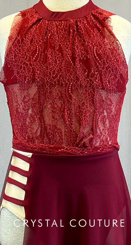 Maroon Lace and Lycra Tunic Leotard