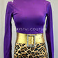 Deep Purple Mock Neck Leotard with Belt and Cheetah Print Trunks - Rhinestones