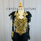 *Brand New* Custom Black and Gold Long Sleeve Unitard -Rhinestones