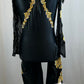*Brand New* Custom Black and Gold Long Sleeve Unitard -Rhinestones