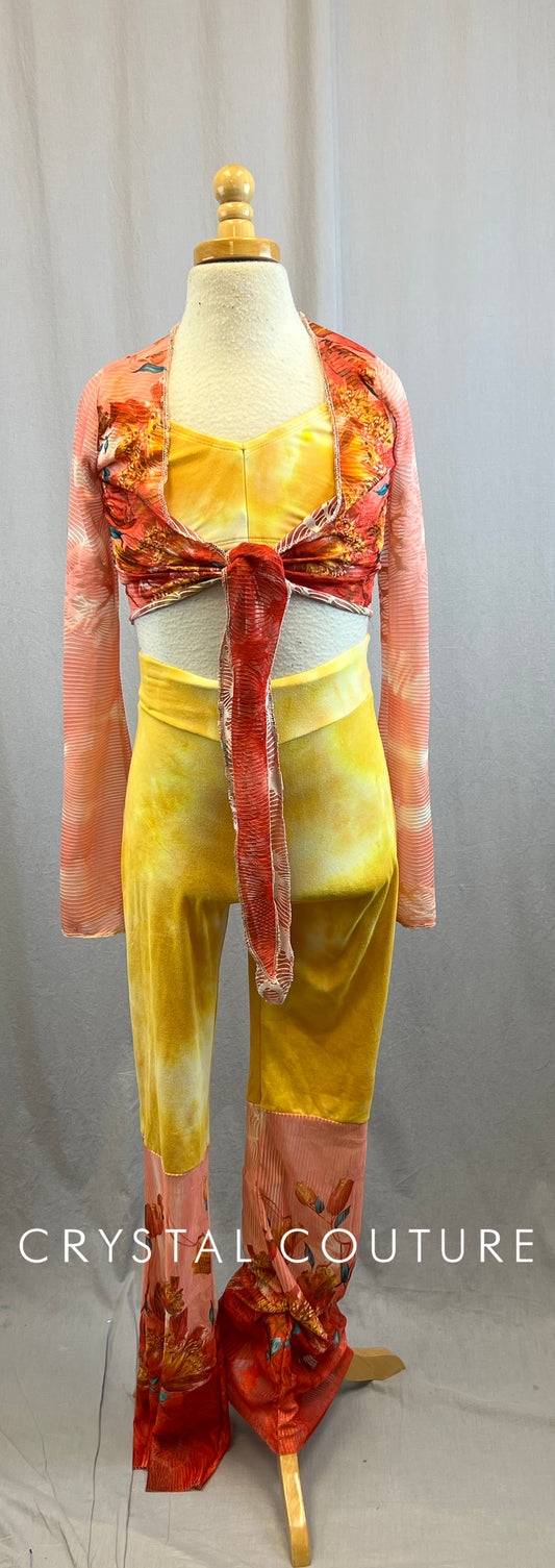 Custom Yellow and Pink Long Sleeve and Pants Three-Piece Set