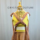 Custom Golden Yellow and Rose Gold Skirt and Crop Top Set - Rhinestones