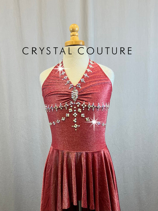 Custom Metallic Berry Pink Dress -Rhinestones