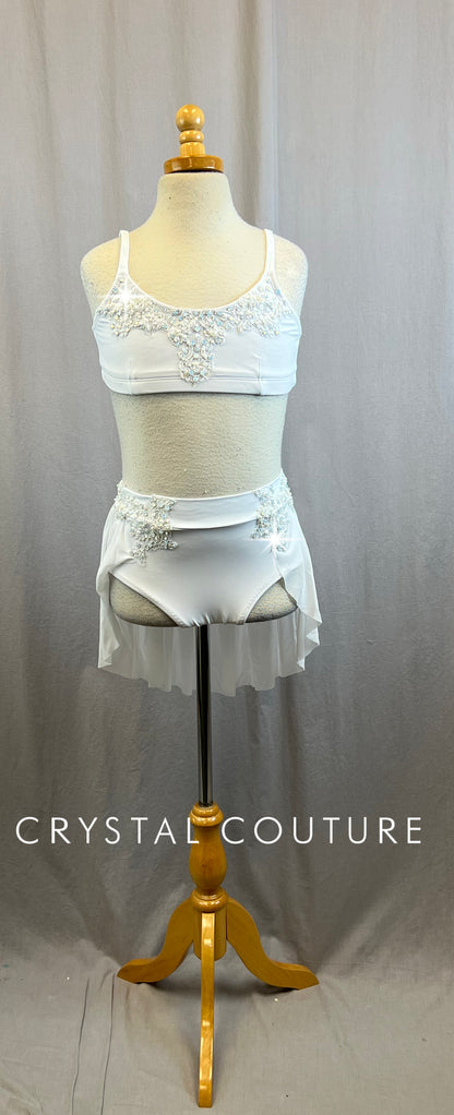 White Lycra Bra Top and Brief Set - Rhinestones