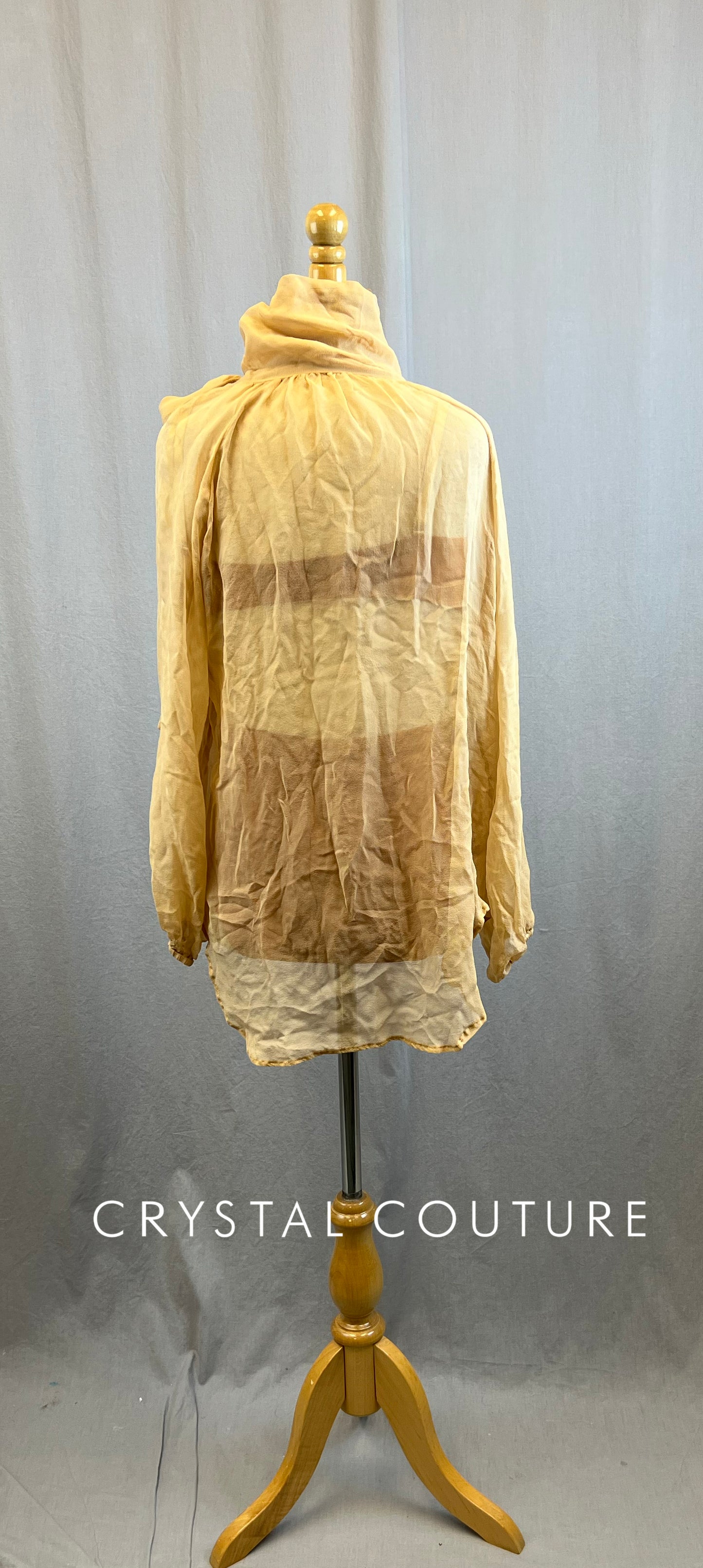 Custom Nude Semi-Sheer Mesh-like fabric Long Sleeve Top and Burnt Orange Brief and Bra Top Three-Piece Set