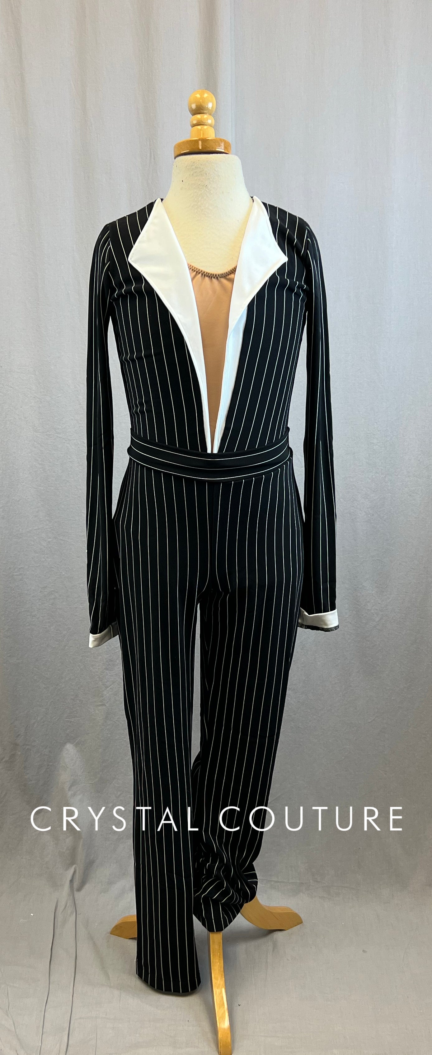 Custom Black and White Pinstripe Leotard and Pants Set