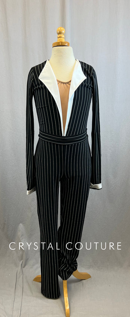 Custom Black and White Pinstripe Leotard and Pants Set