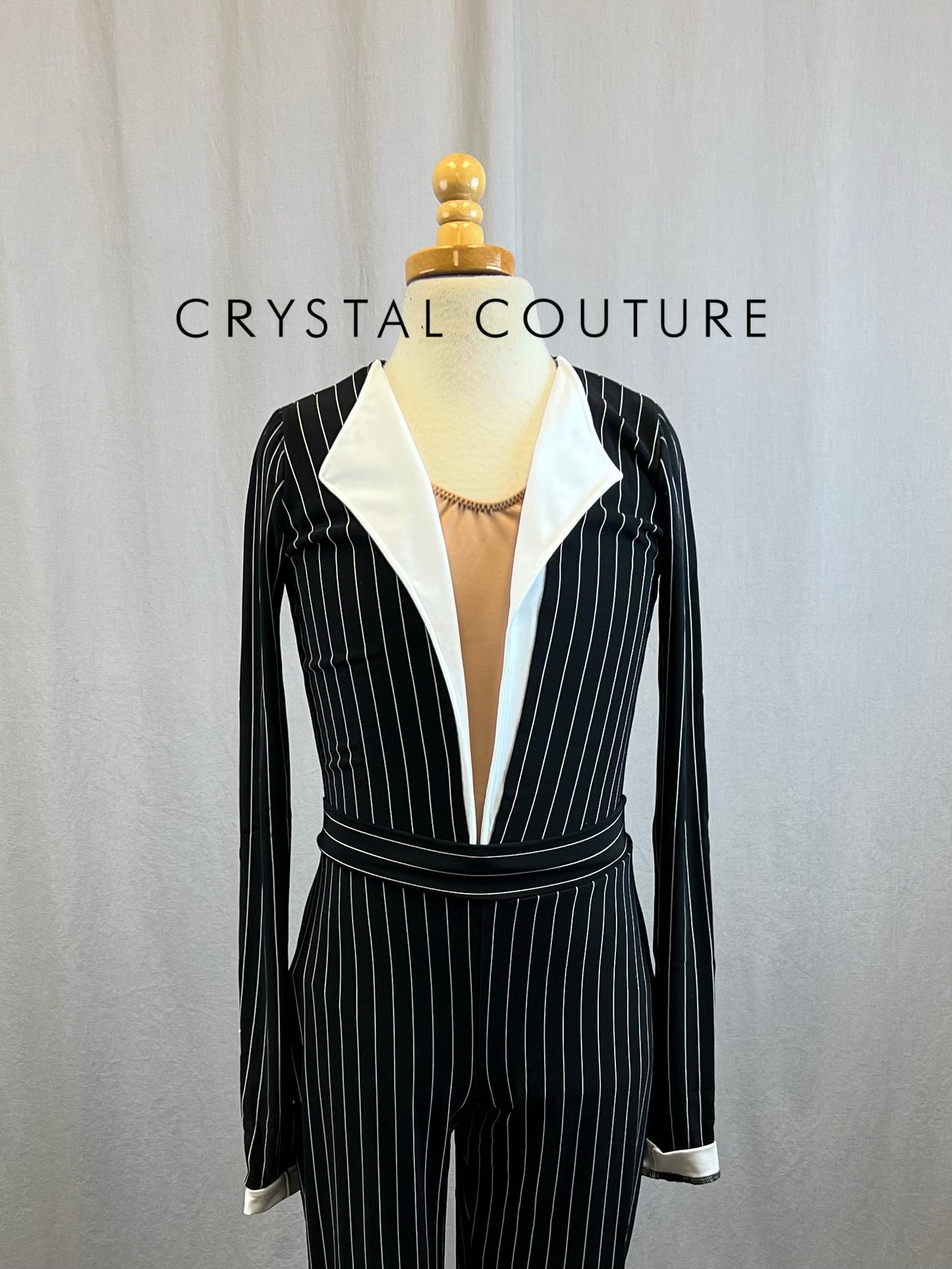 Custom Black and White Pinstripe Leotard and Pants Set