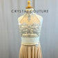 Custom Sand/Tan High Neck Top and Skirt Two-Piece Set - Rhinestones