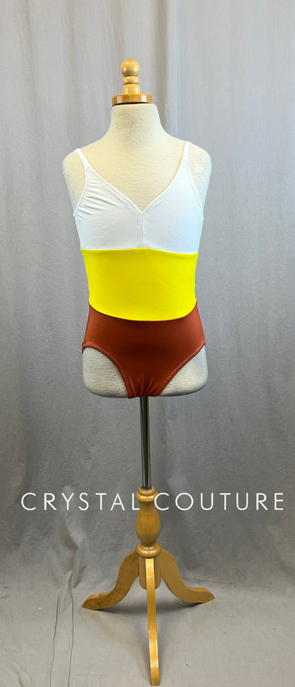 White, Yellow and Orange Color Block Leotard