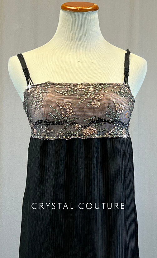 Custom Black & Light Pink Crimped Slip Dress - Rhinestones