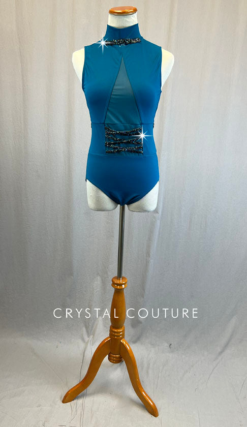 Teal Leotard with Chiffon V Cutout