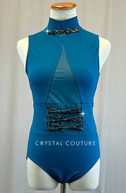 Teal Leotard with Chiffon V Cutout