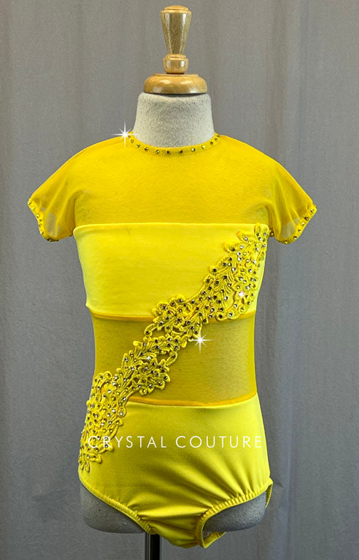 Yellow Leotard with Chiffon Mesh Cutouts