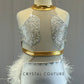 Custom White and Gold Leotard with Side and Back Cutouts- Rhinestones