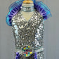 Silver Sequin Disco Unitard With Purple Ruffles