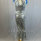 Silver Sequin Disco Unitard With Purple Ruffles