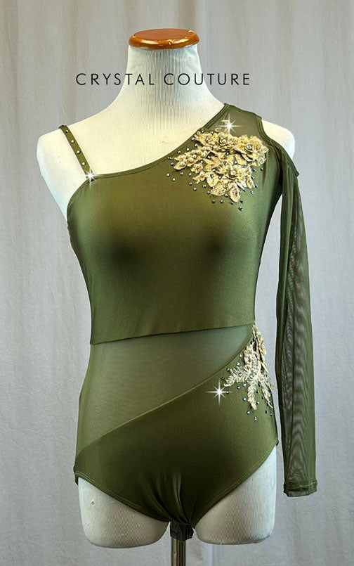 Moss Green with One Sleeve and Mesh Cutouts