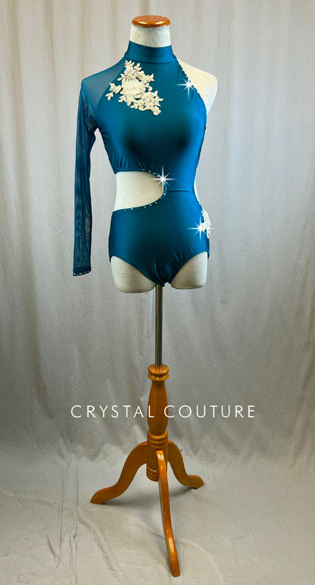 Teal One Sleeved Leotard with Back Cutout