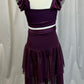 Plum Two-Piece with Mesh Skirt and Ruffle Top