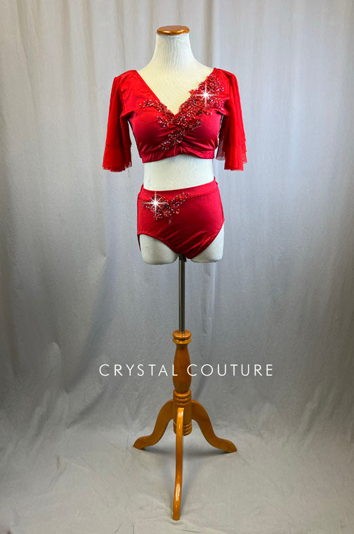 Custom Red Two Piece Flutter Sleeve With Briefs