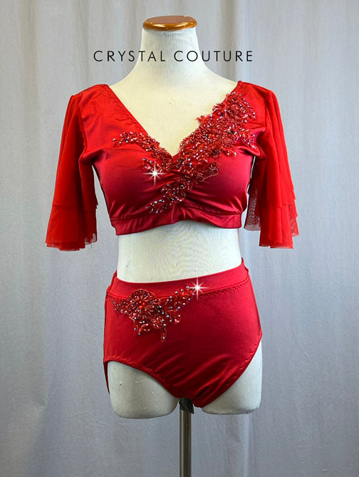 Custom Red Two Piece Flutter Sleeve With Briefs