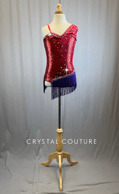 Red Sequin Lycra Leotard with Purple Fringe