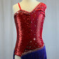 Red Sequin Lycra Leotard with Purple Fringe