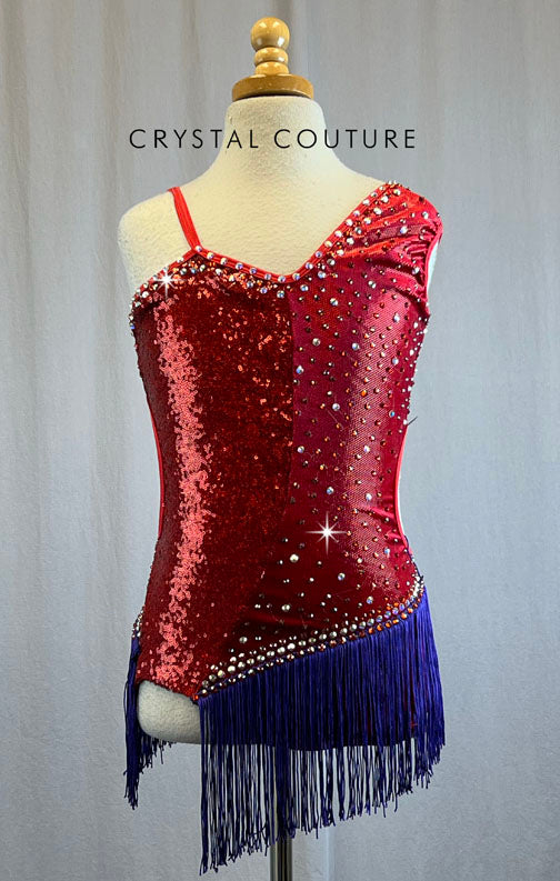 Red Sequin Lycra Leotard with Purple Fringe