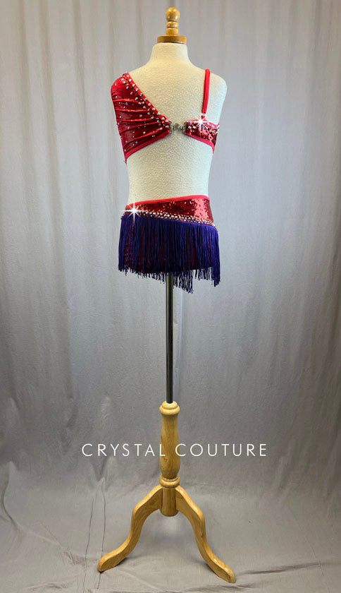 Red Sequin Lycra Leotard with Purple Fringe