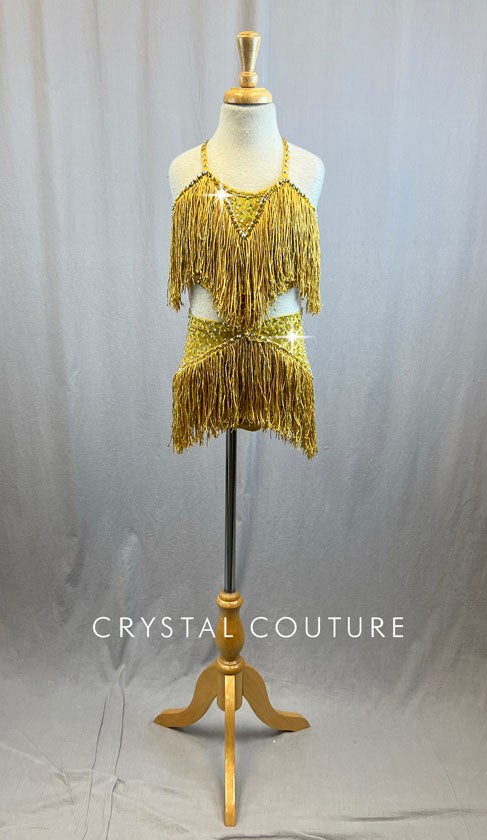 Gold Fringe and Sparkle Lycra Leotard- Rhinestones