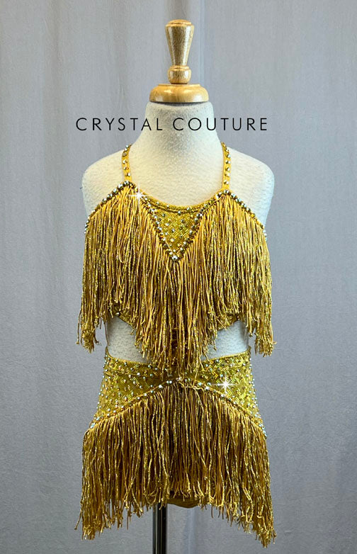 Gold Fringe and Sparkle Lycra Leotard- Rhinestones