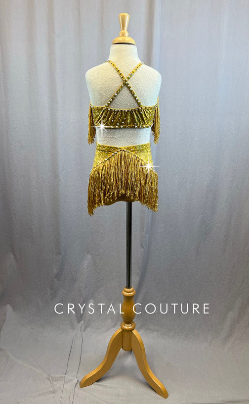 Gold Fringe and Sparkle Lycra Leotard- Rhinestones