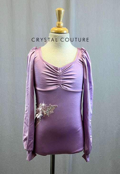 Lavender Long Puff Sleeve Leotard- Rhinestones