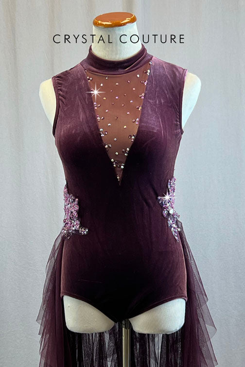 Plum Velvet Leotard with Mesh Back Skirt