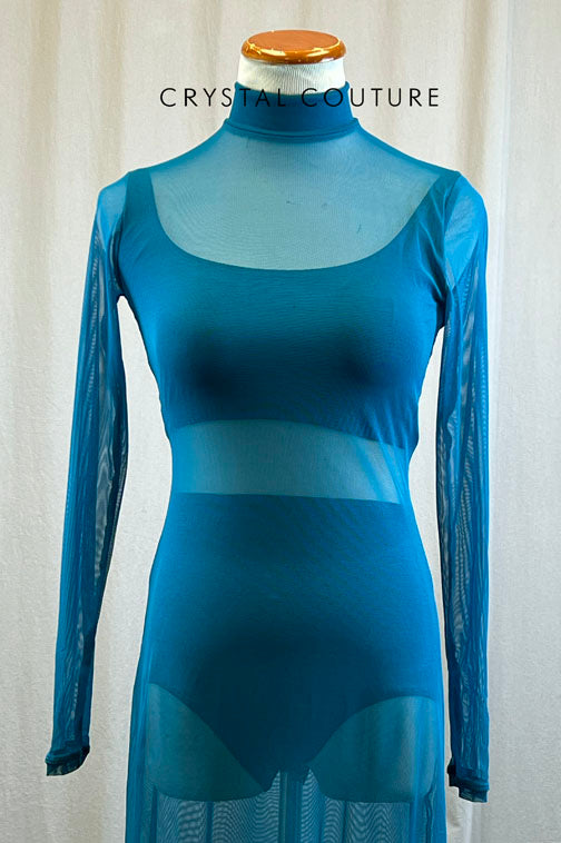 Teal Mesh and Lycra Lyrical Dress with Briefs