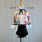 *Brand New* Custom Pink, White, Black, with Neon Sequins 3/4 sleeve Leotard - Rhinestones