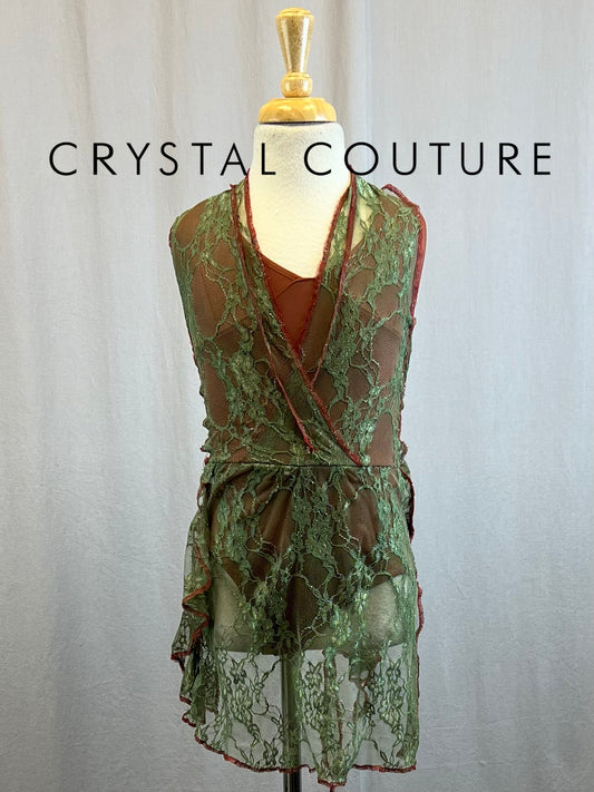 *Brand New* Custom Olive Green Lace and Burnt Amber Leotard Dress