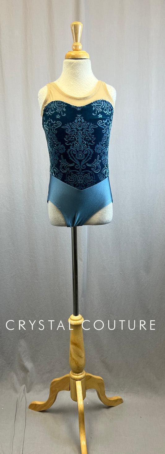 Custom Steel Blue Lycra and Velvet Leotard