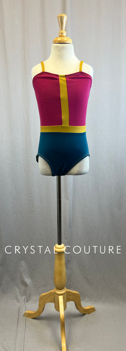 Custom Blue,Gold, and Magenta Jewel Tone Color Block Leotard