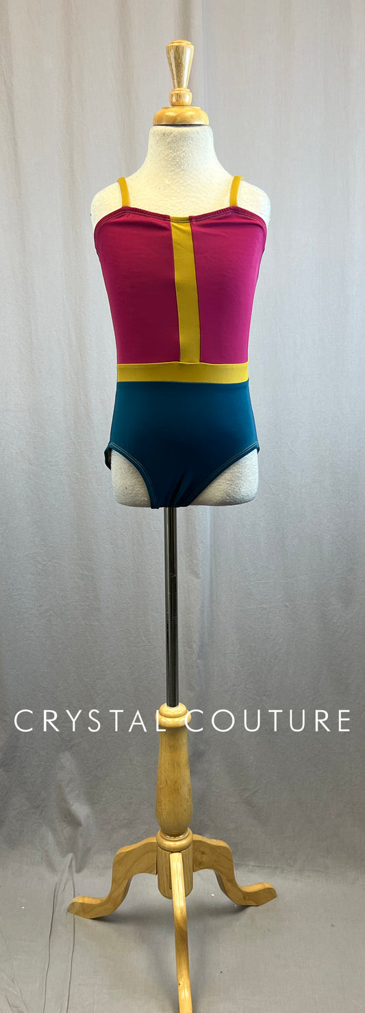 Custom Blue,Gold, and Magenta Jewel Tone Color Block Leotard