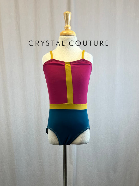 Custom Blue,Gold, and Magenta Jewel Tone Color Block Leotard