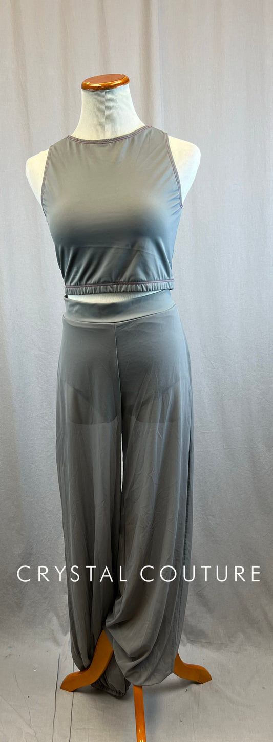 Custom Gray with Red stitching Crop Top and Mesh Pant Set