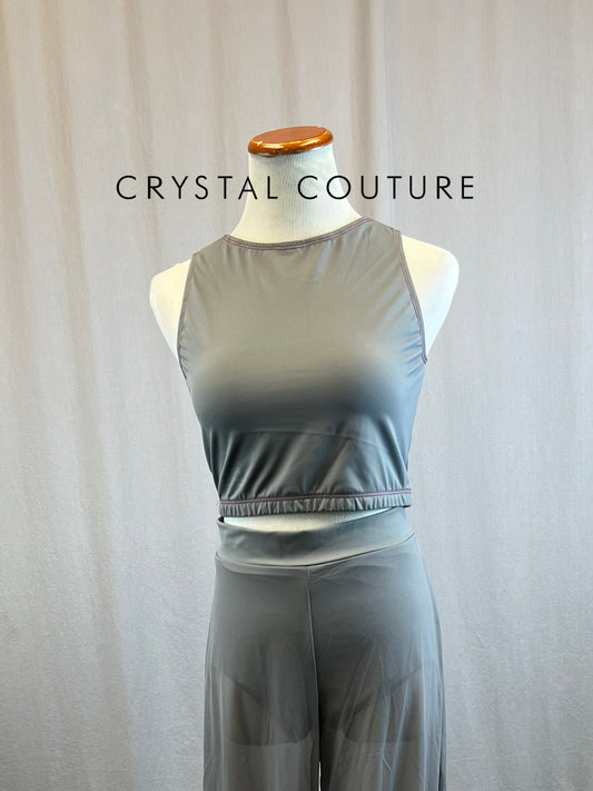 Custom Gray with Red stitching Crop Top and Mesh Pant Set