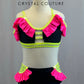 Hot Pink, Neon Yellow and Black Two Piece With Ruffles- Rhinestones