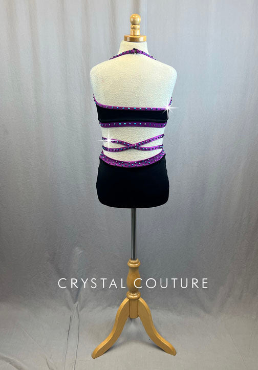 Black Lycra Two Piece With Purple Trim and Straps