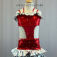 Red Lycra Attached Two Piece With Silver Metallic Ruffle