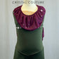 Army Green Biketard with Plum Ruffle