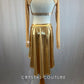 Turquoise Top With Attached Gold Metallic Lycra Skirt - Rhinestones